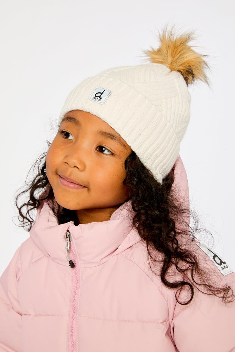Chevron Fleece Lined Faux Fur Pompom Knit Hat, Alternate, color, Off-White