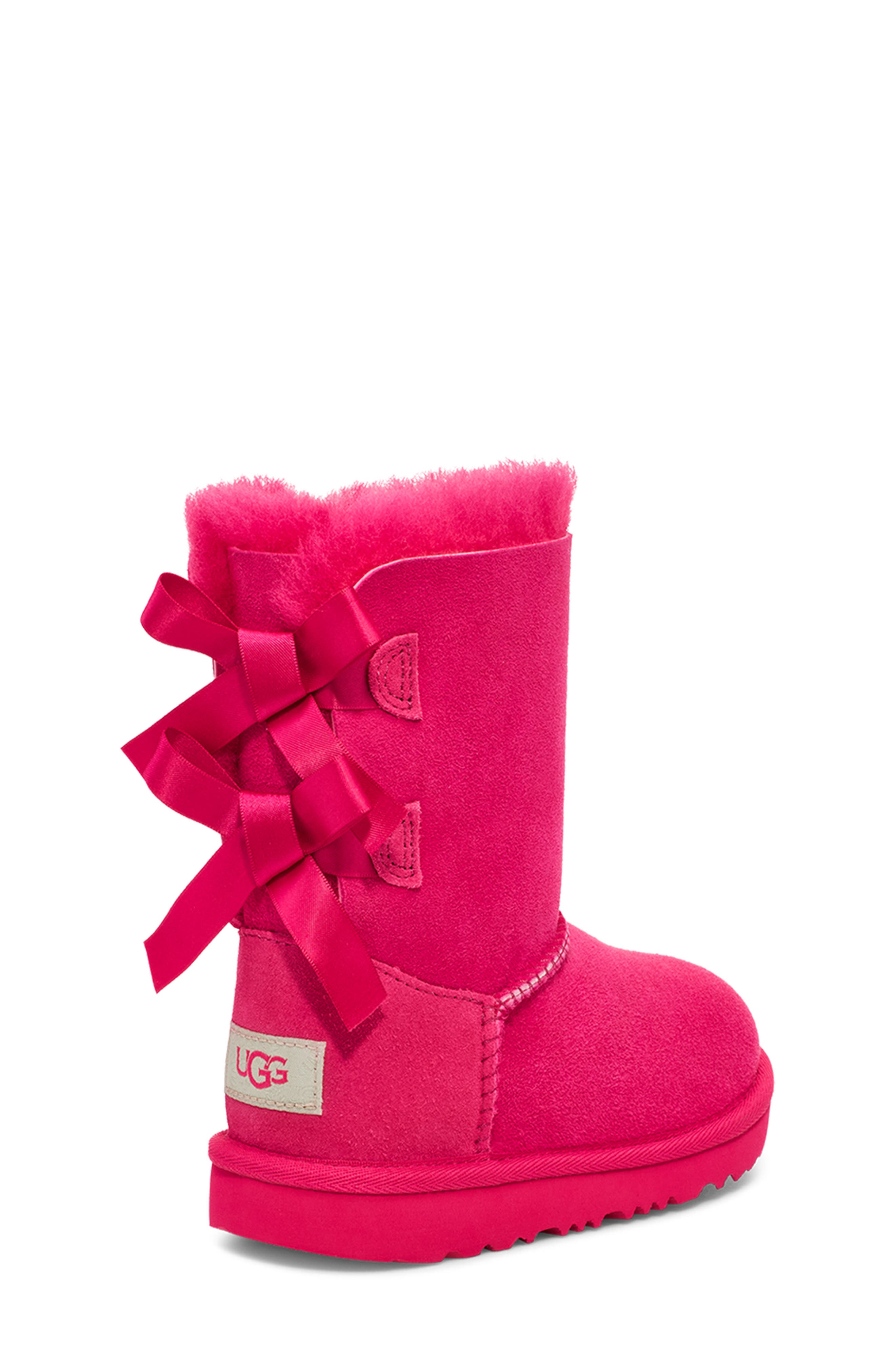 Kids' Bailey Bow II Water Resistant Genuine Shearling Boot, Alternate, color, RADISH