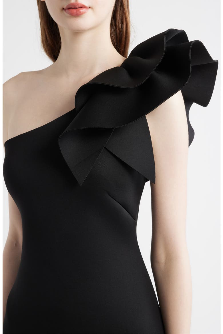 Asymmetric Ruffle One-Shoulder Sheath Cocktail Dress, Alternate, color, ANNE BLACK