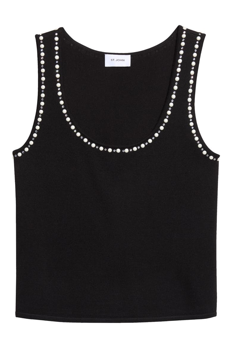 Faux Pearl & Crystal Merino Wool Sweater Tank, Main, color, BLACK