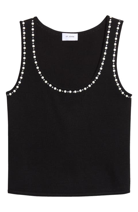 Faux Pearl & Crystal Merino Wool Sweater Tank