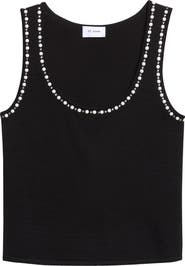 ST. JOHN Faux Pearl & Crystal Merino Wool Sweater Tank