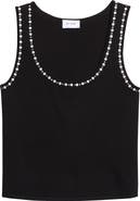 ST. JOHN Faux Pearl & Crystal Merino Wool Sweater Tank