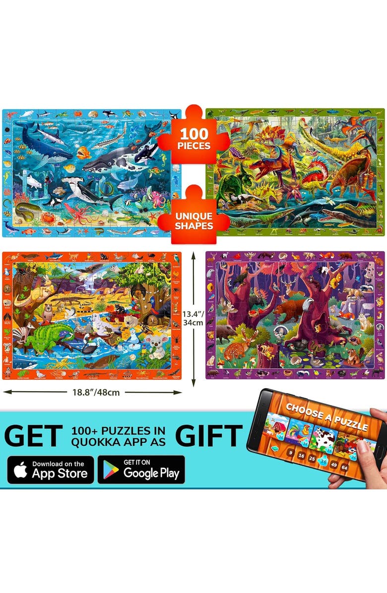 Quokka 100 Piece Jigsaw Puzzles for Kids - Animal, City, Nature & Everyday Life Themes, Alternate, color, Animals Pets Dinozaurus
