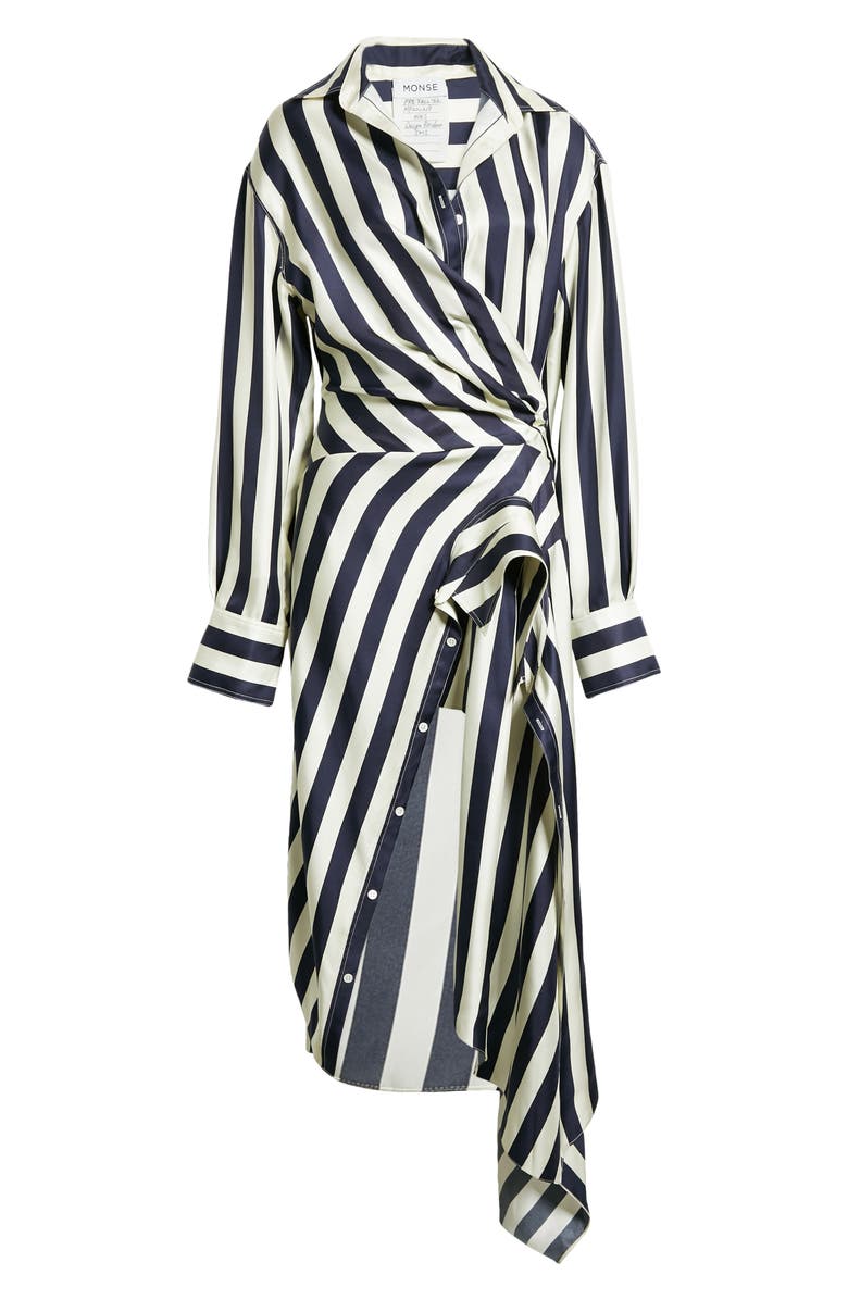 MONSE Stripe Asymmetric Long Sleeve Silk Shirtdress, Alternate, color,