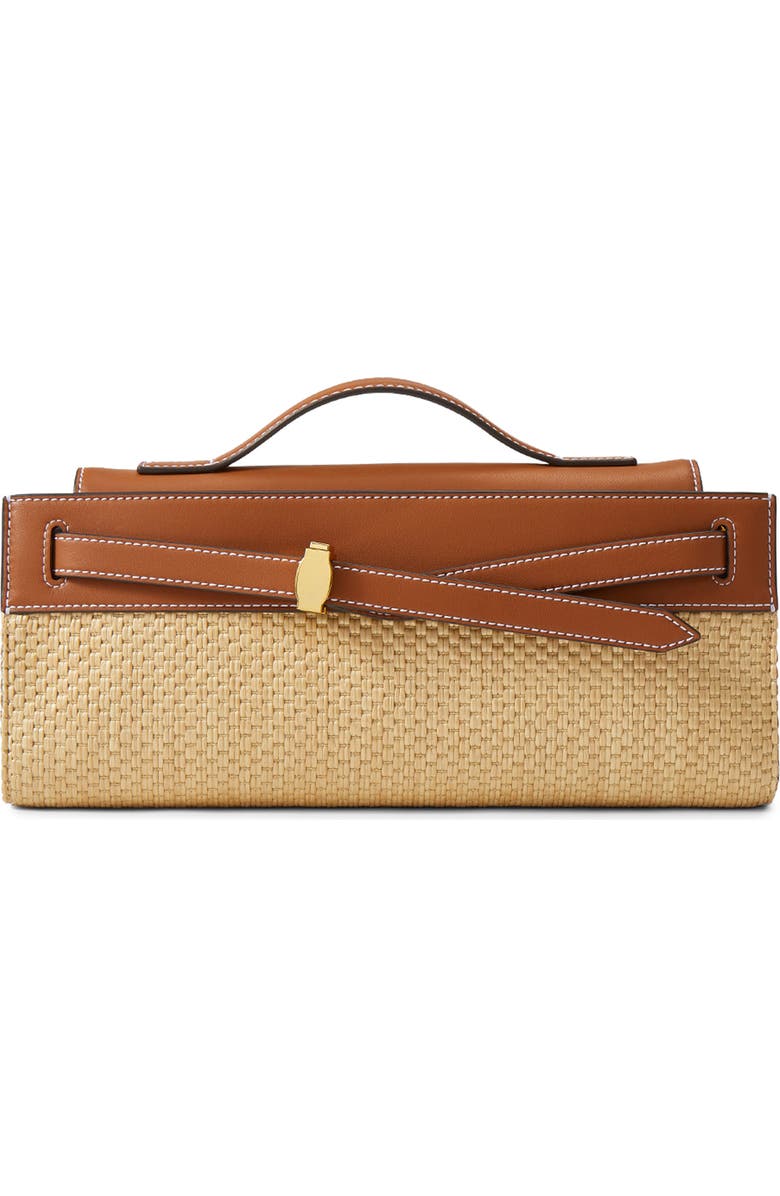 Veronica Beard Dash Leather & Raffia Clutch, Main, color, Hazelwood Natural