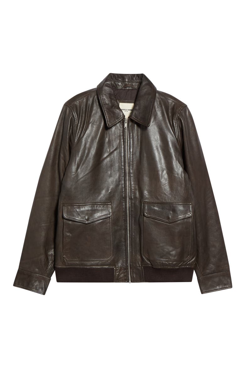 Leather Bomber Jacket, Main, color, BROWN
