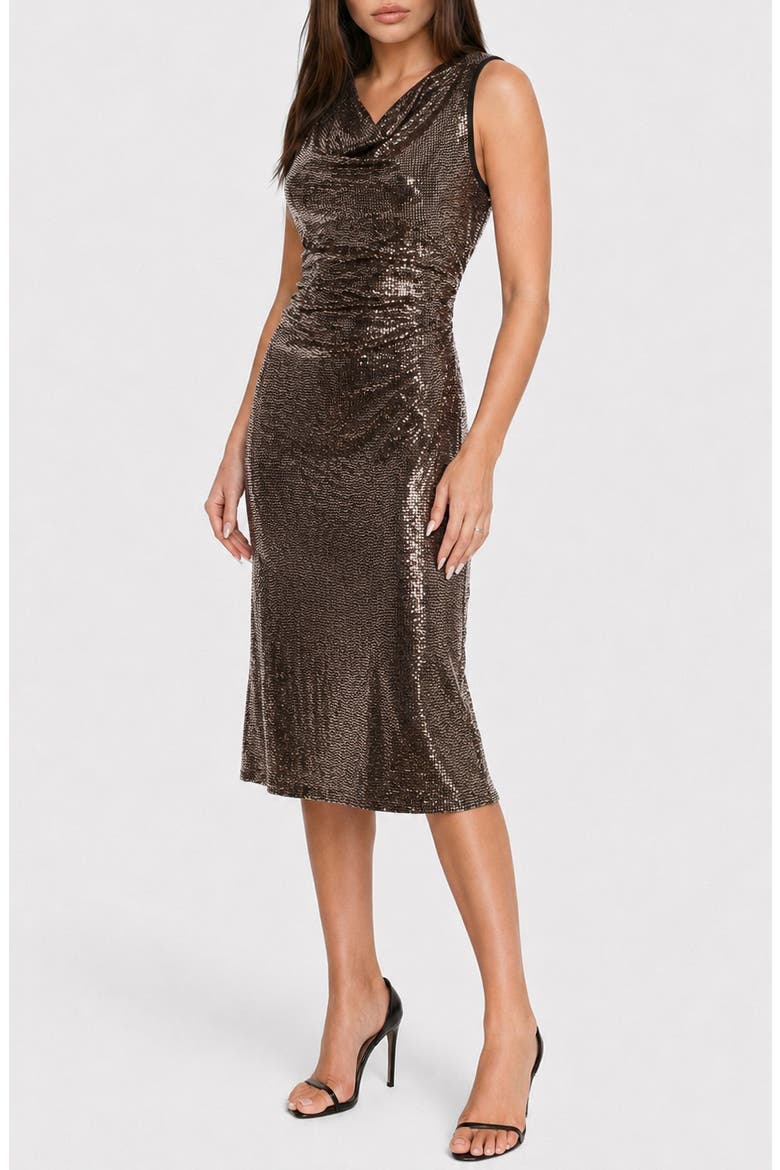 Disco Dot Shirred Maxi Dress, Alternate, color, BLACK/ GOLD