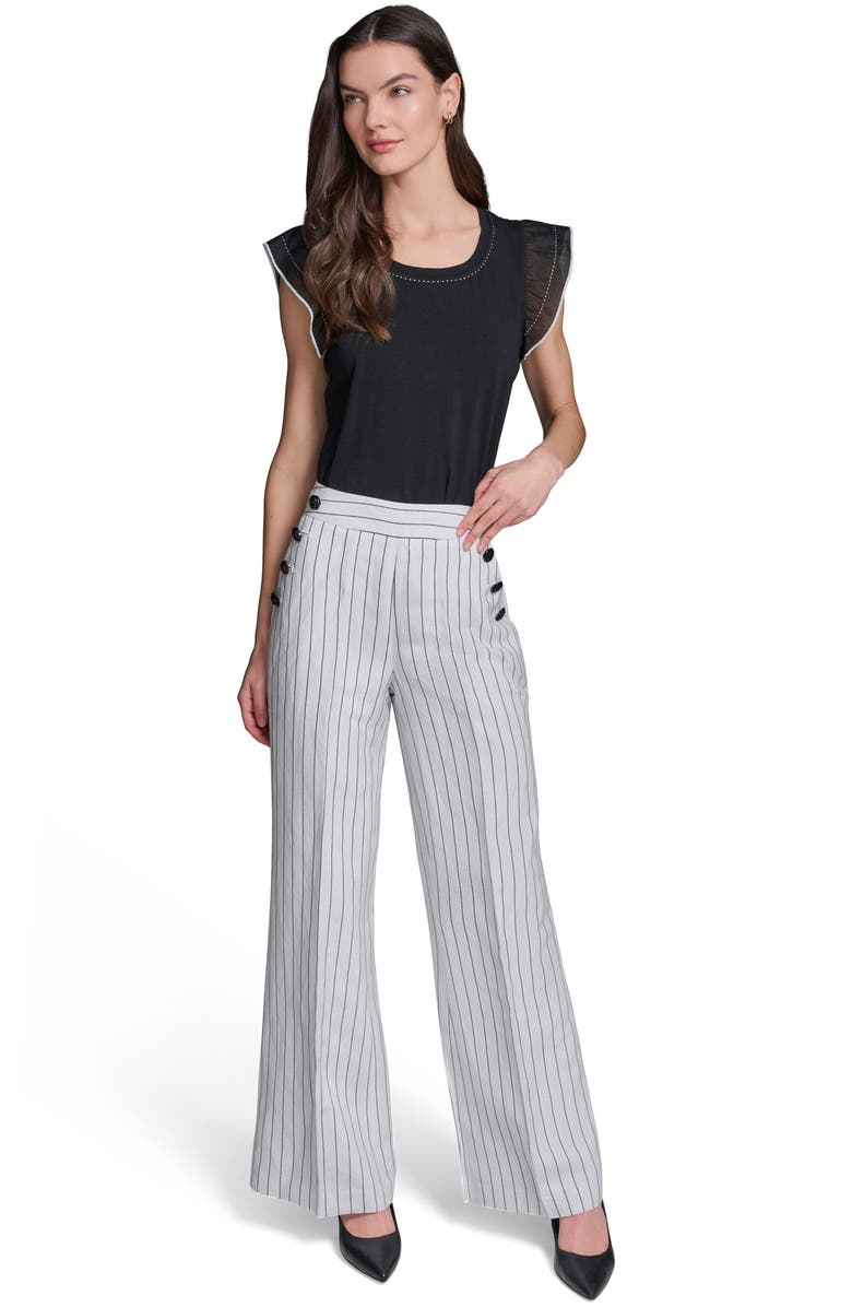 KARL LAGERFELD PARIS Stripe Linen Blend Sailor Pants, Alternate, color, 