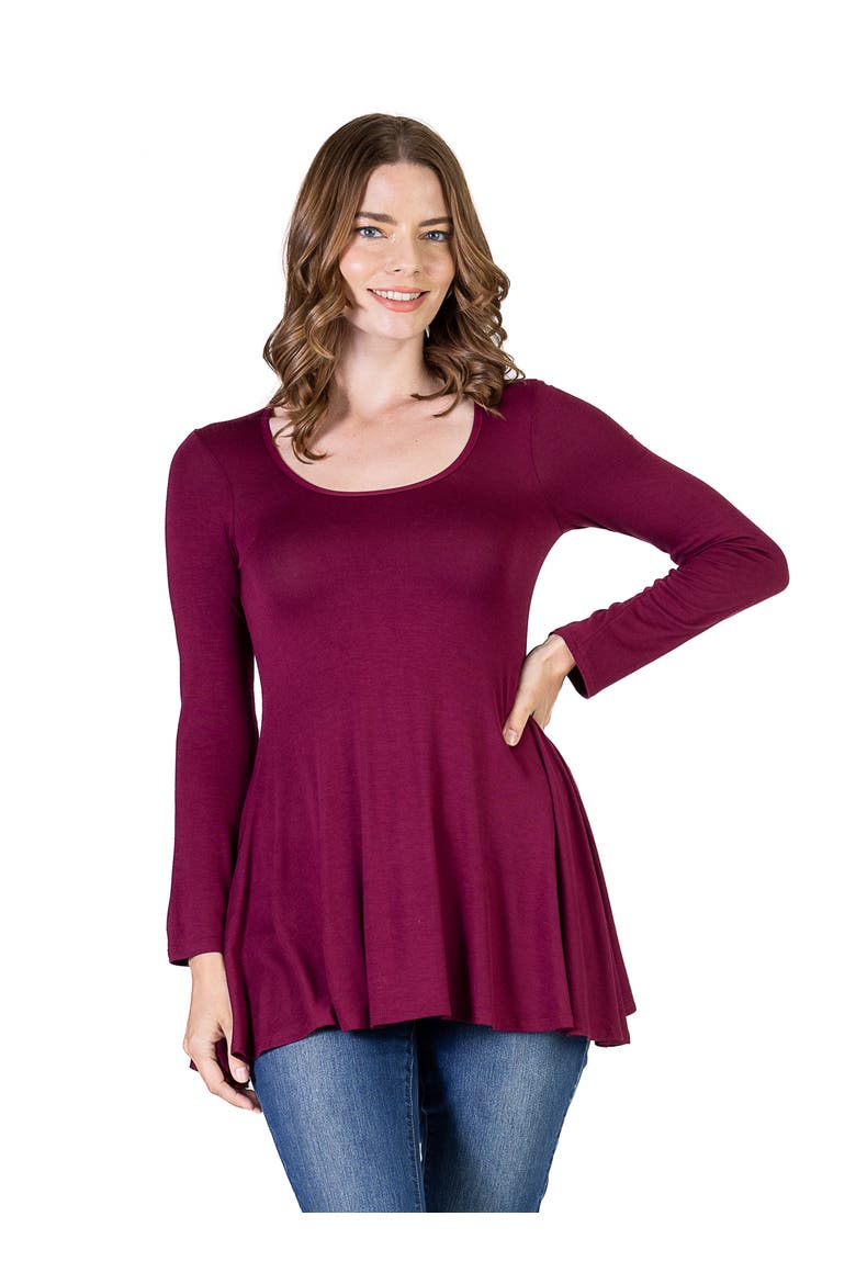 Long Sleeve Solid Color Swing Style Flared Tunic Top, Main, color, Wine