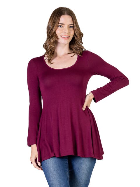 Long Sleeve Solid Color Swing Style Flared Tunic Top