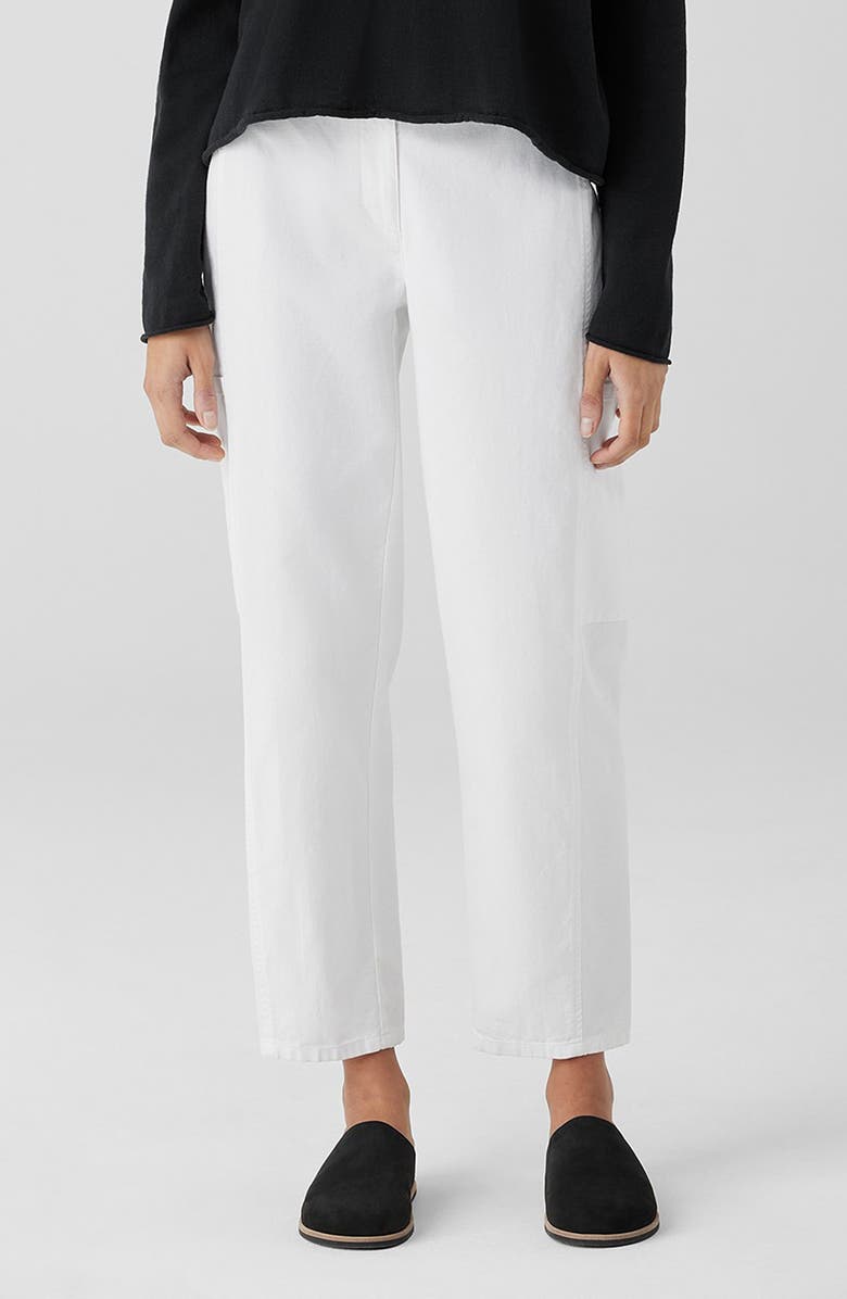 Eileen Fisher Lantern Cargo Stretch Cotton & Hemp Ankle Pants, Main, color, White