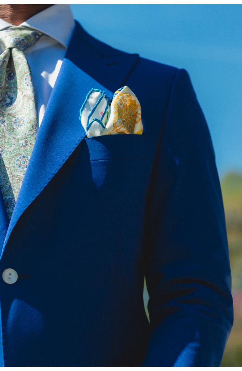Elizabetta Messina - Silk Pocket Square for Men, Alternate, color, Yellow And Blue