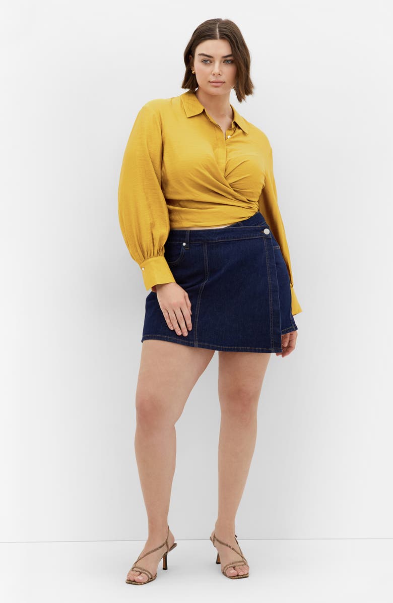 City Chic Winnie Tie Front Satin Shirt, Alternate, color, Old Gold