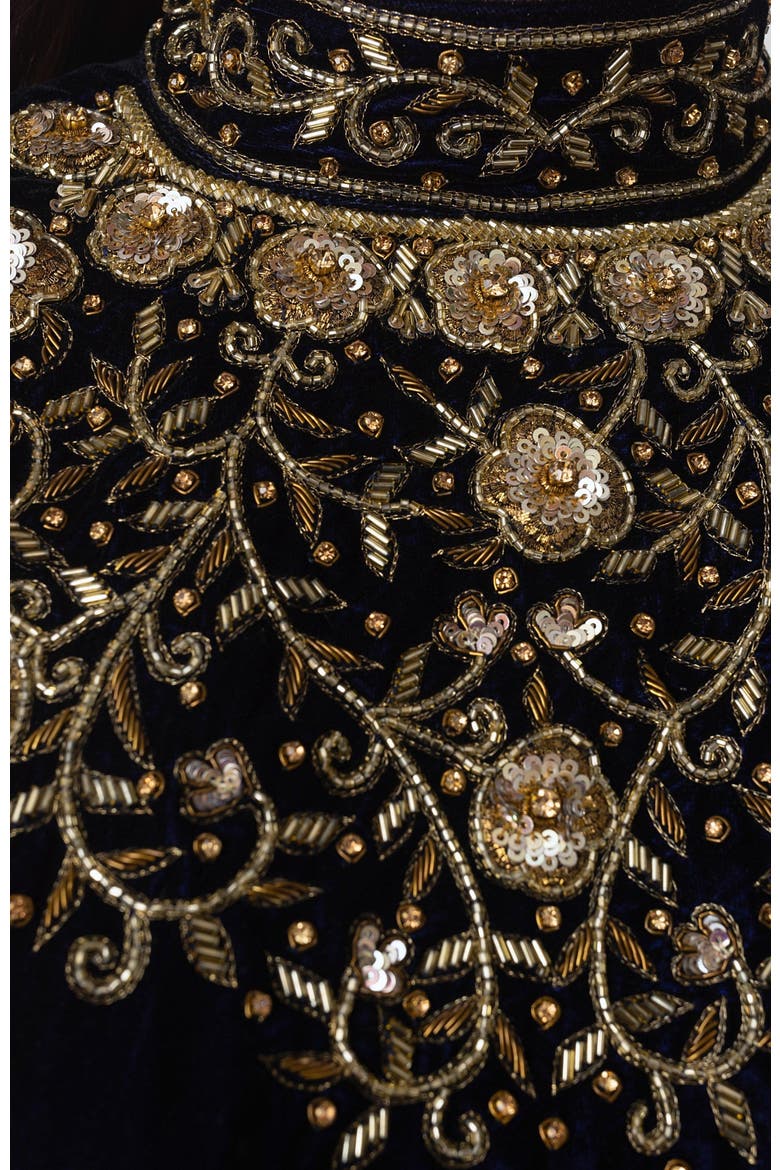 Alice Embroidered Jacquard Gown, Alternate, color, Navy Blue
