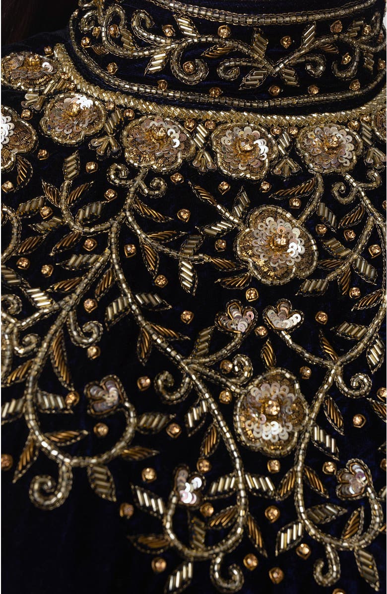 RAAS Alice Embroidered Jacquard Gown, Alternate, color, Navy Blue