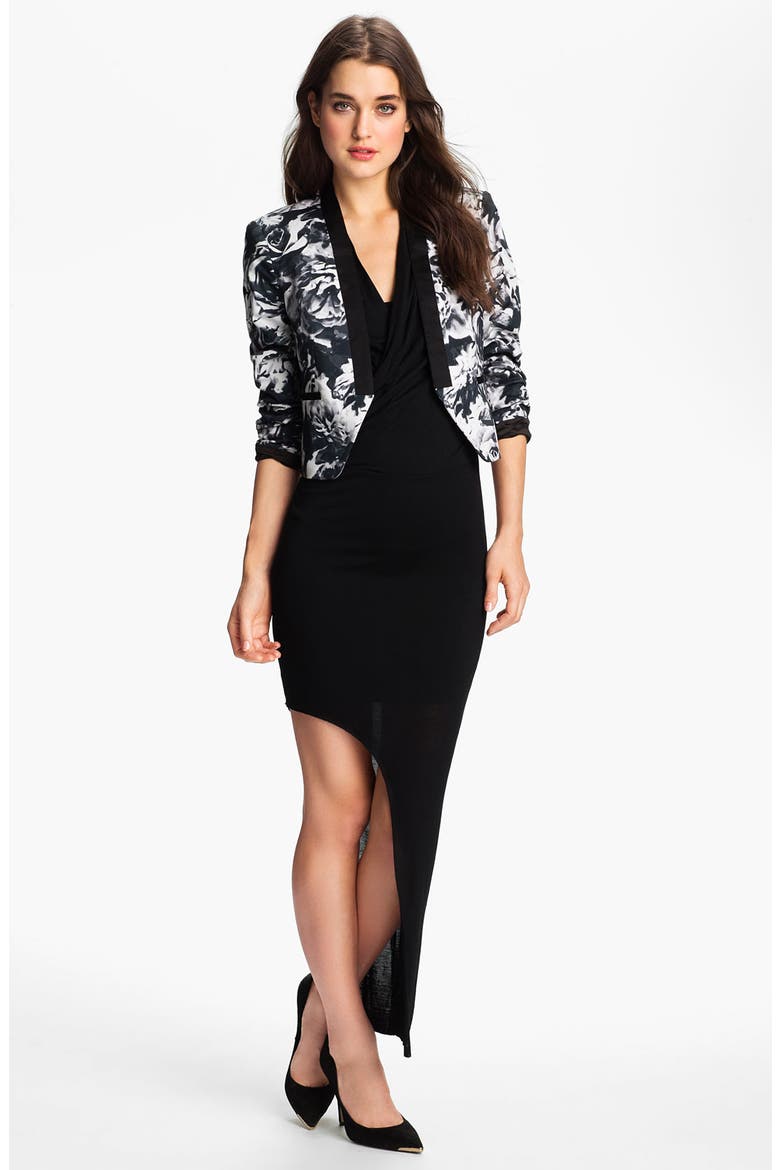 Floral Print Tuxedo Blazer, Main, color, BLACK/ WHITE DIGITAL PRINT