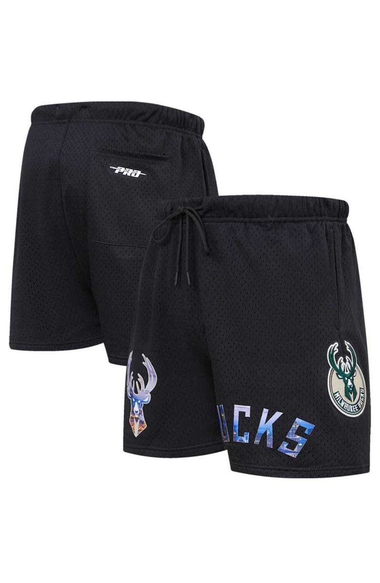 PRO STANDARD Men's Pro Standard Black Milwaukee Bucks City Scape Mesh Shorts, Main, color, Black