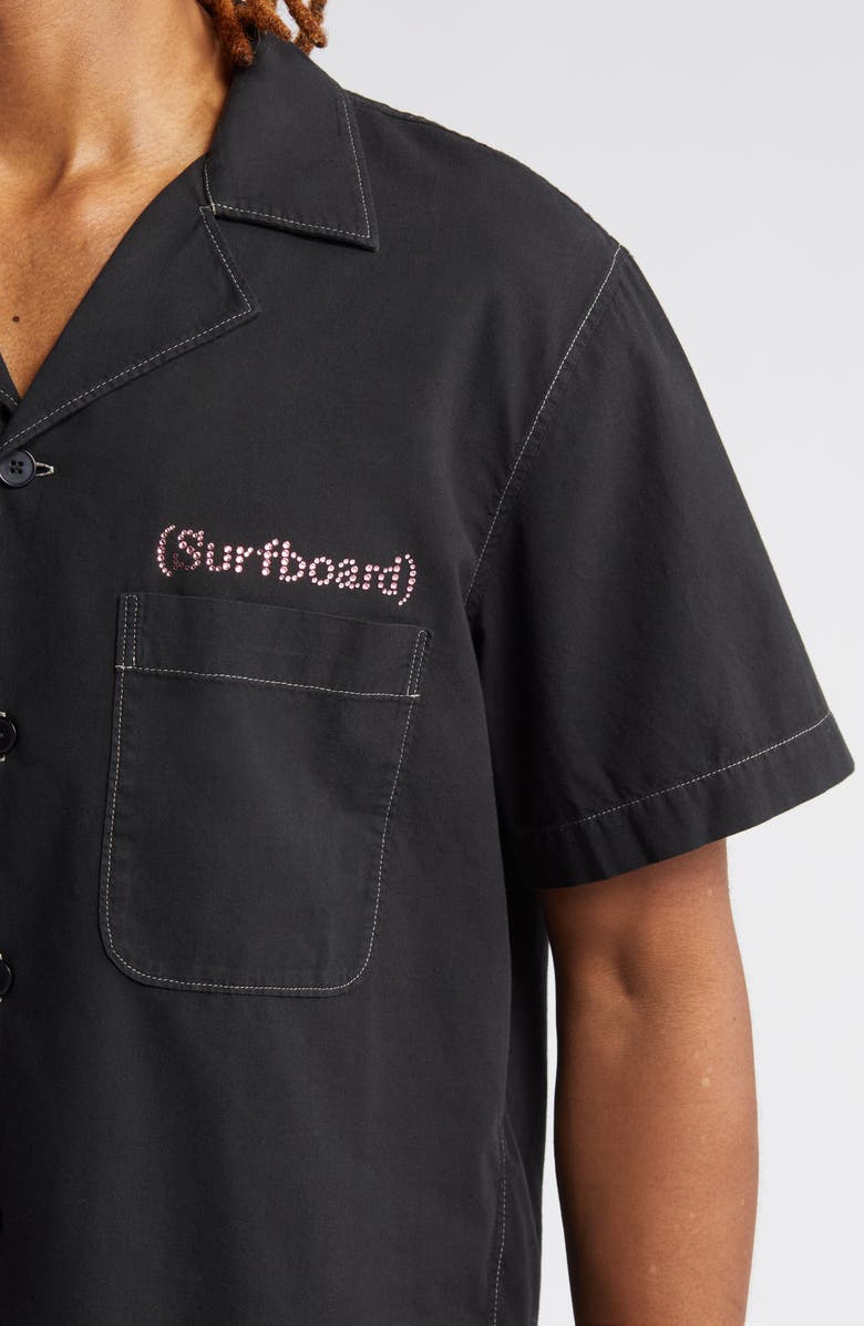 STOCKHOLM SURFBOARD CLUB Stoffe Swarovski<sup>®</sup> Crystal Embellished Short Sleeve Button-Up Shirt, Alternate, color, Overdyed Black