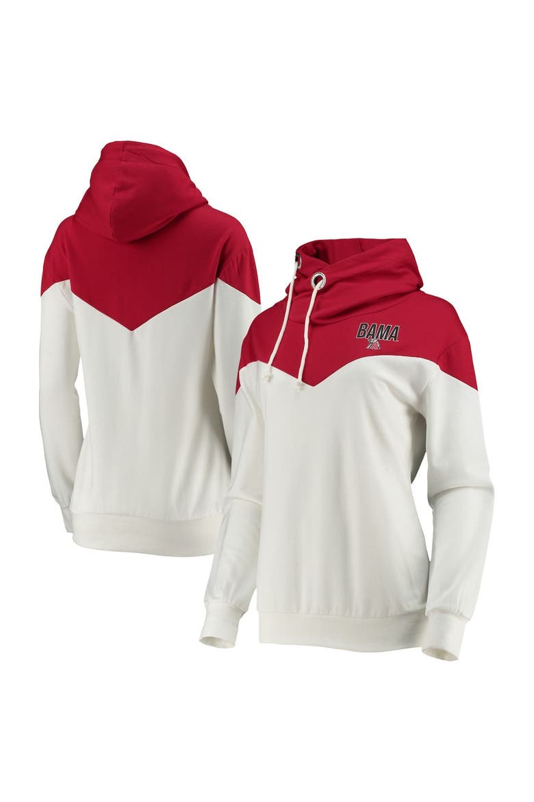 Women's Gameday Couture White/Crimson Alabama Crimson Tide Old School Arrow Blocked Cowl Neck Tri-Blend Pullover Hoodie, Main, color, White