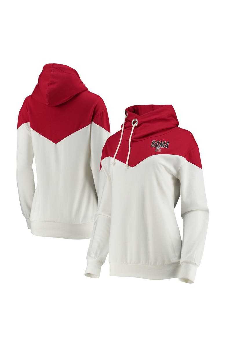 GAMEDAY COUTURE Women's Gameday Couture White/Crimson Alabama Crimson Tide Old School Arrow Blocked Cowl Neck Tri-Blend Pullover Hoodie, Main, color, 