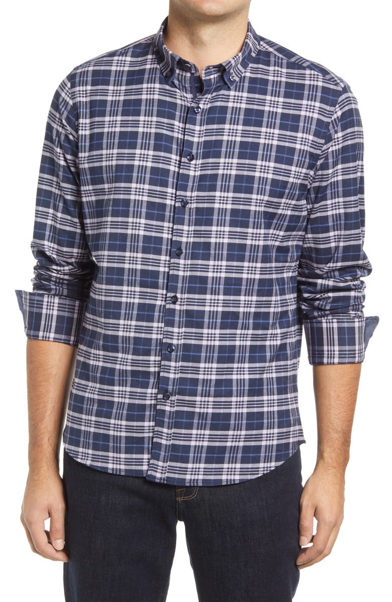 Stone Rose Dry Touch<sup>®</sup> Plaid Performance Flannel Button-Up Shirt, Main, color, Navy
