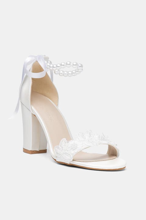 Elvian Floral Block Heel Bridal Sandal
