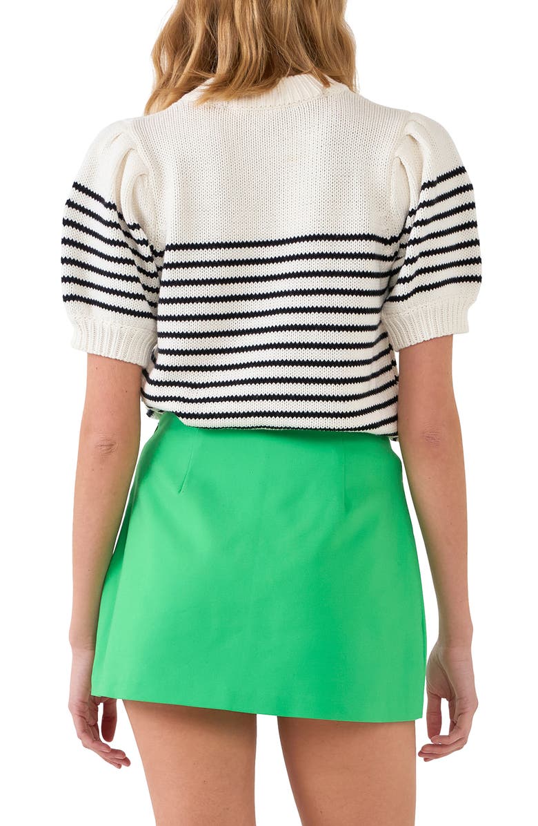 English Factory Stripe Short Puff Sleeve Sweater, Alternate, color, 