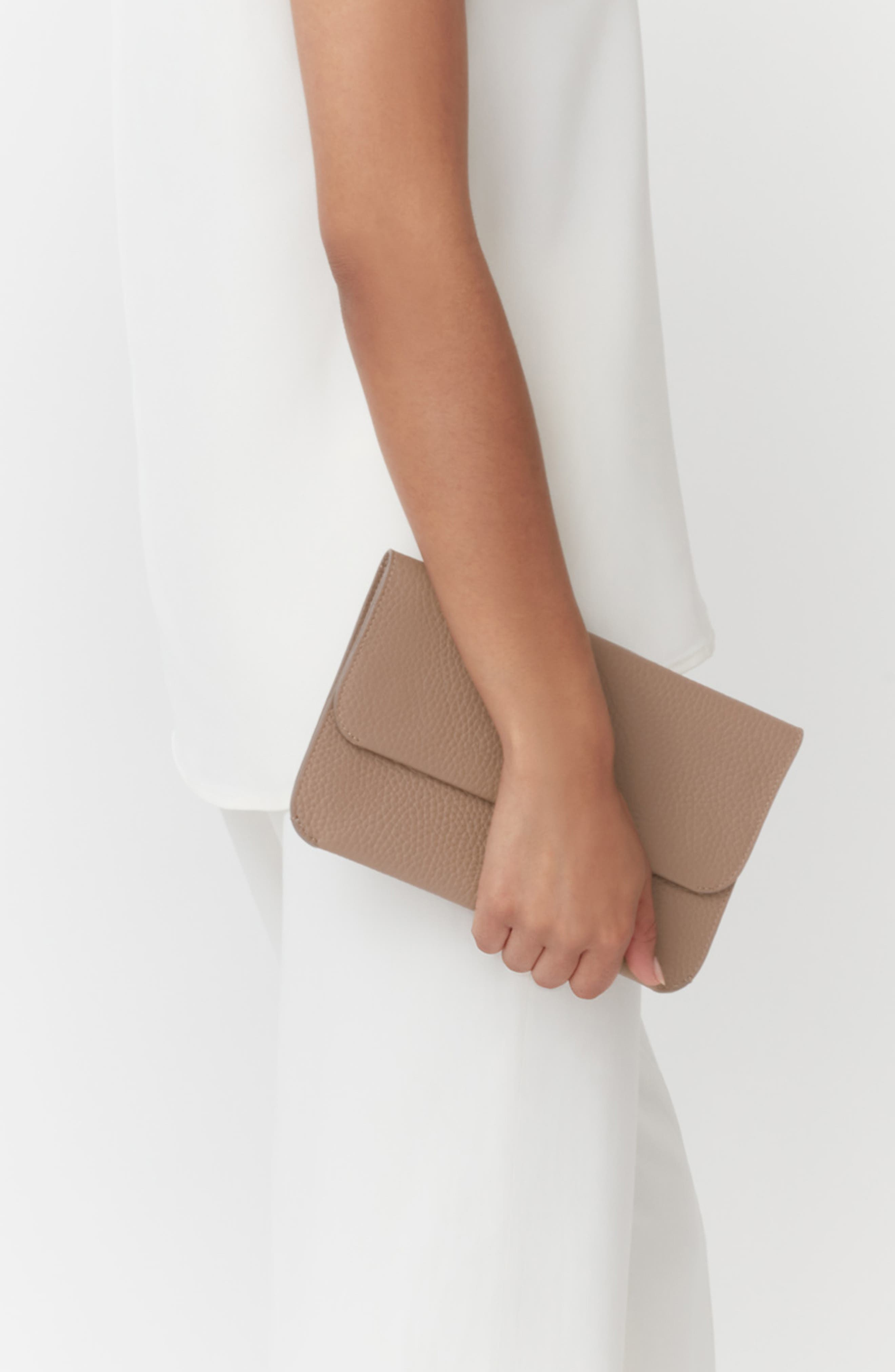 System Leather Clutch, Alternate, color, CAPPUCCINO