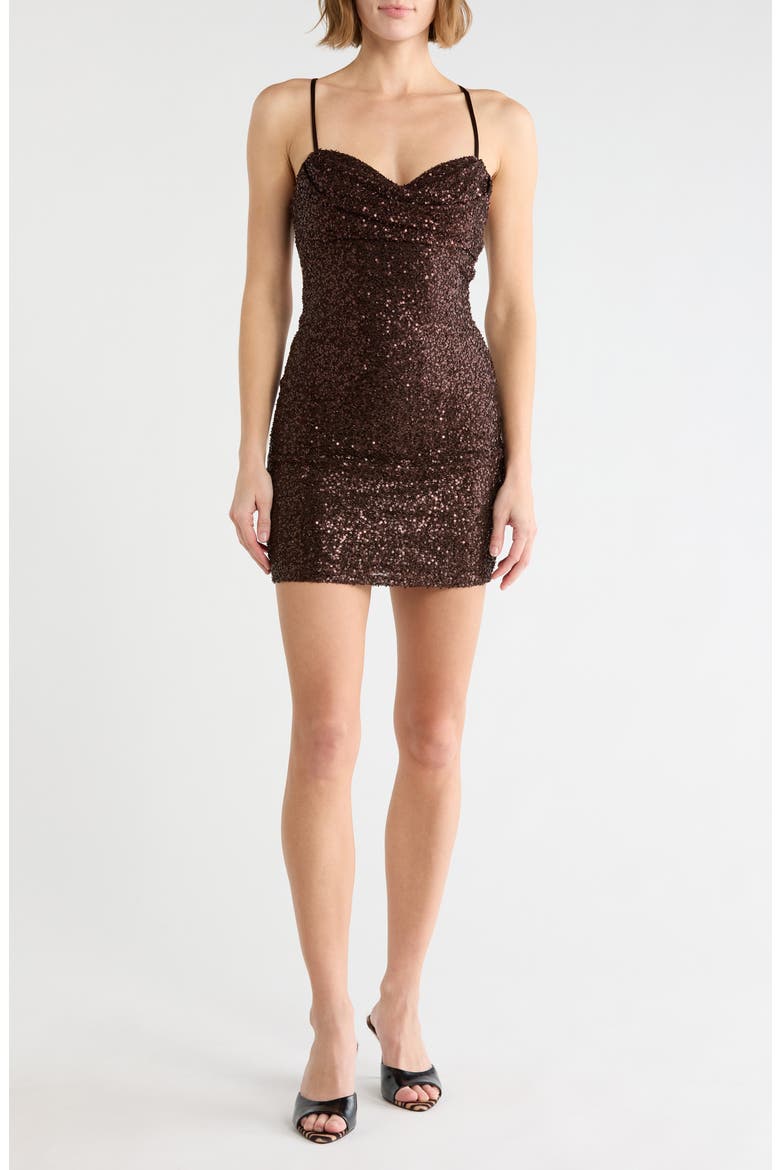 Sequin Drape Neck Minidress, Main, color, CHOC