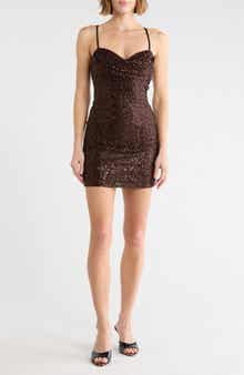 Sequin Drape Neck Minidress