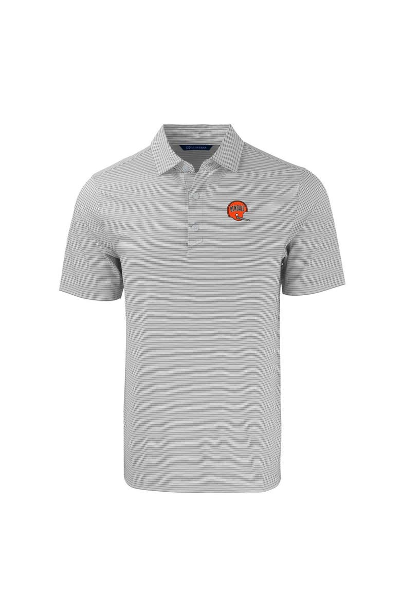 Cutter & Buck Men's Cutter & Buck  Gray/White Cincinnati Bengals Throwback Forge Eco Double Stripe Stretch Recycled Polo, Alternate, color, 