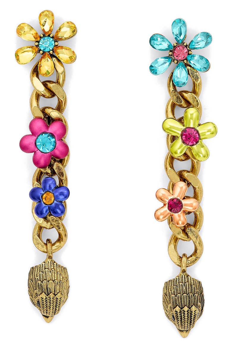 Eagle Floral Mismatched Linear Drop Earrings, Main, color, GOLD