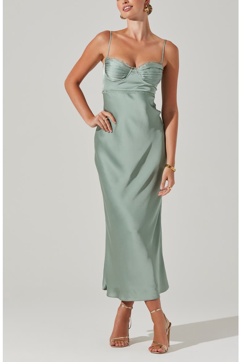 Florianne Lace Trim Satin Slipdress, Main, color, SAGE