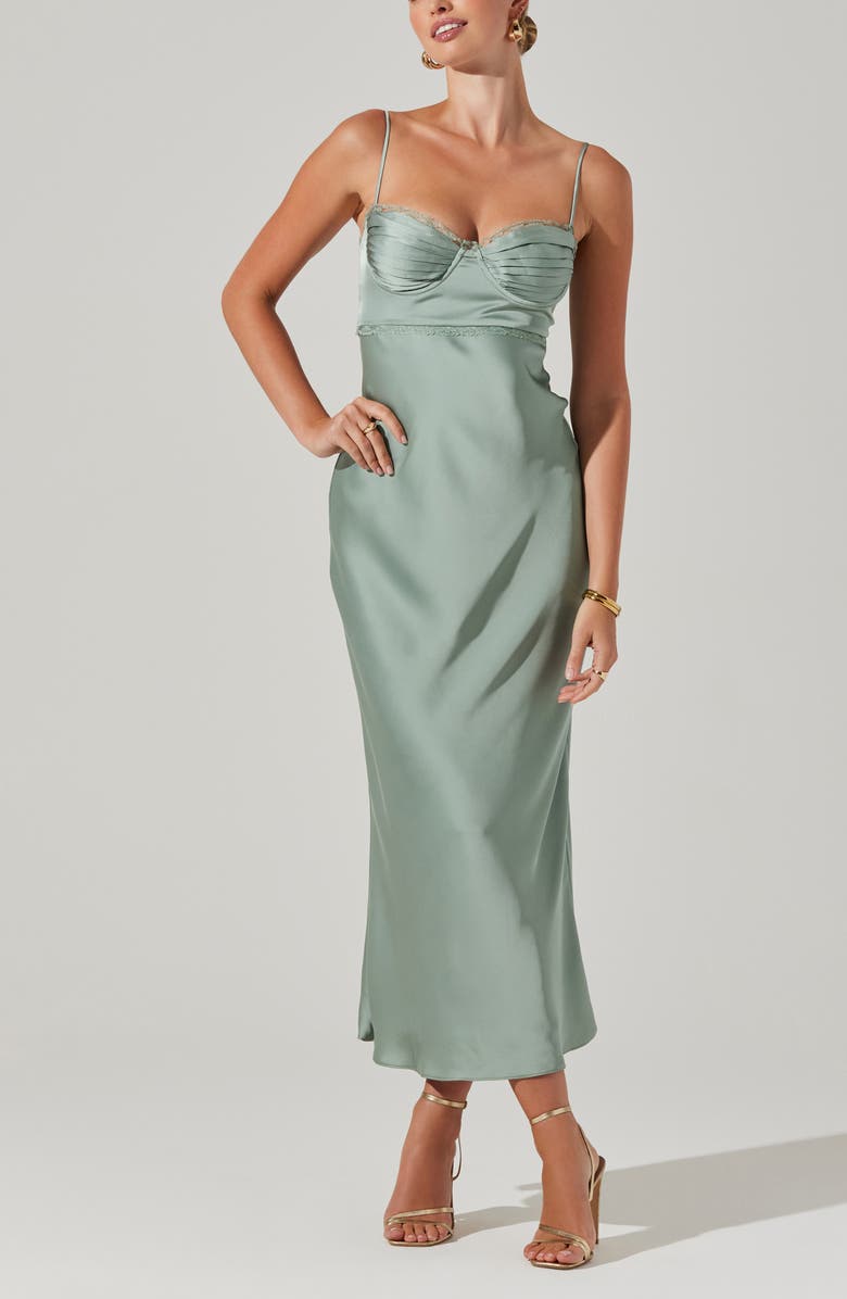 ASTR the Label Florianne Lace Trim Satin Slipdress, Main, color, Sage