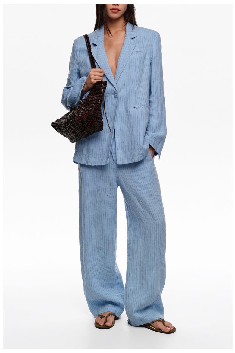 Striped Washed Tailored Jacket, Alternate, color, LIGHT BLUE