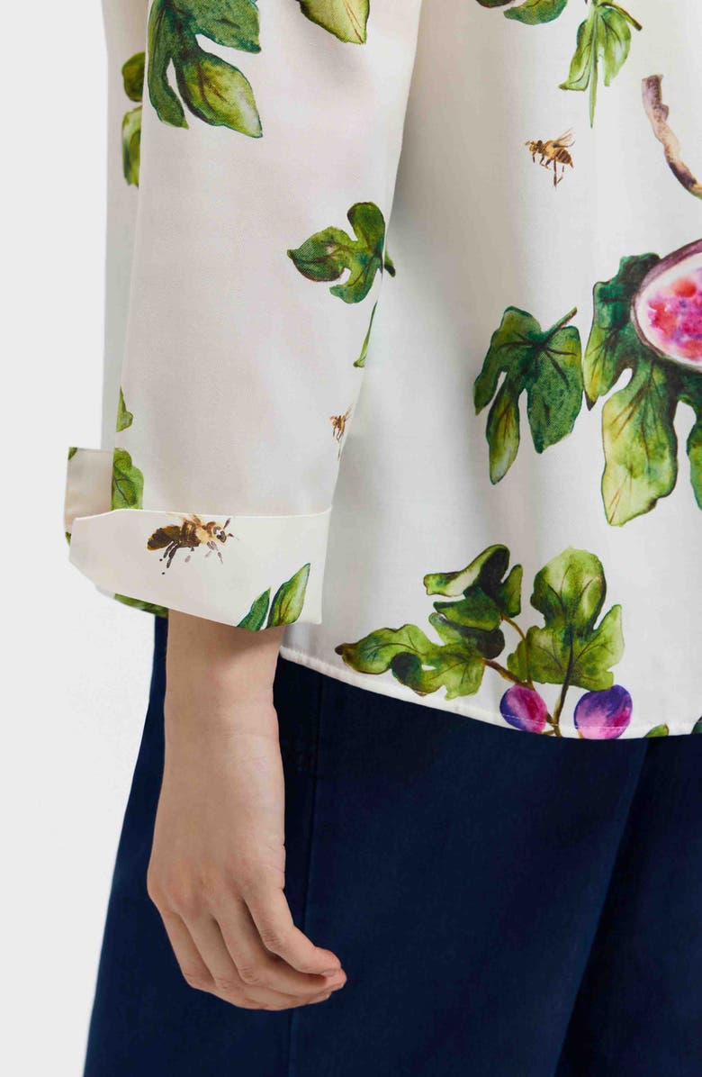 Foxcroft Agnes Figs Print Stretch Cotton Popover Top, Alternate, color, Ivory/ Multi