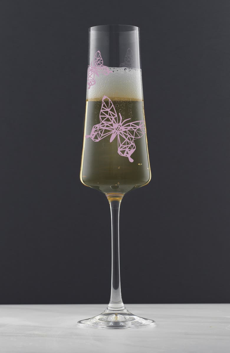 JoyJolt Meadow Butterfly Set of 2 Champagne Flutes, Alternate, color, Multi