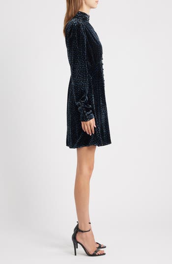 Lila Floral Long Sleeve Velvet Cocktail Dress