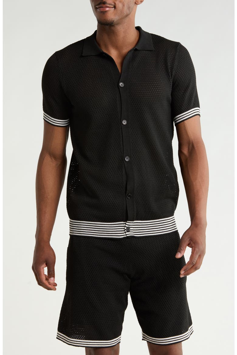Textured Sweater Polo, Main, color, BLACK