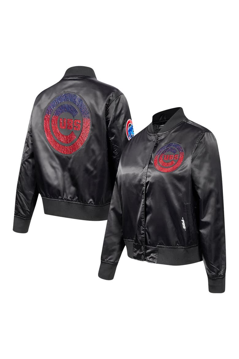 Women's Pro Standard Black Chicago Cubs Rhinestone Satin Full-Snap Jacket, Alternate, color, Black
