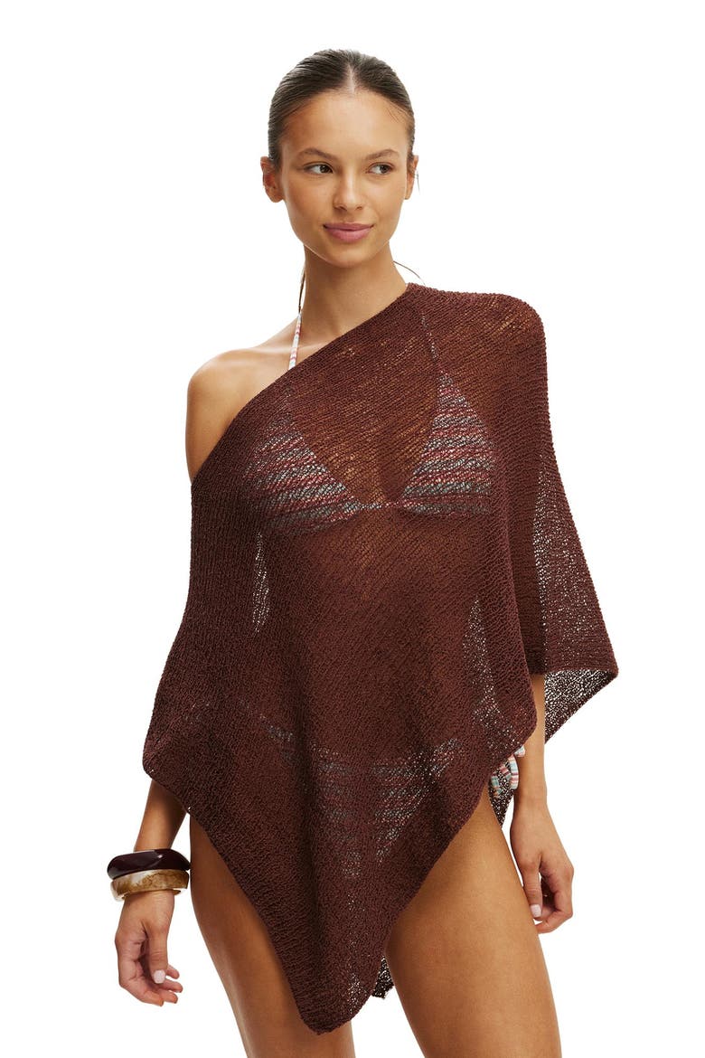 Women's Rumi Open Knit Poncho, Main, color, Espresso