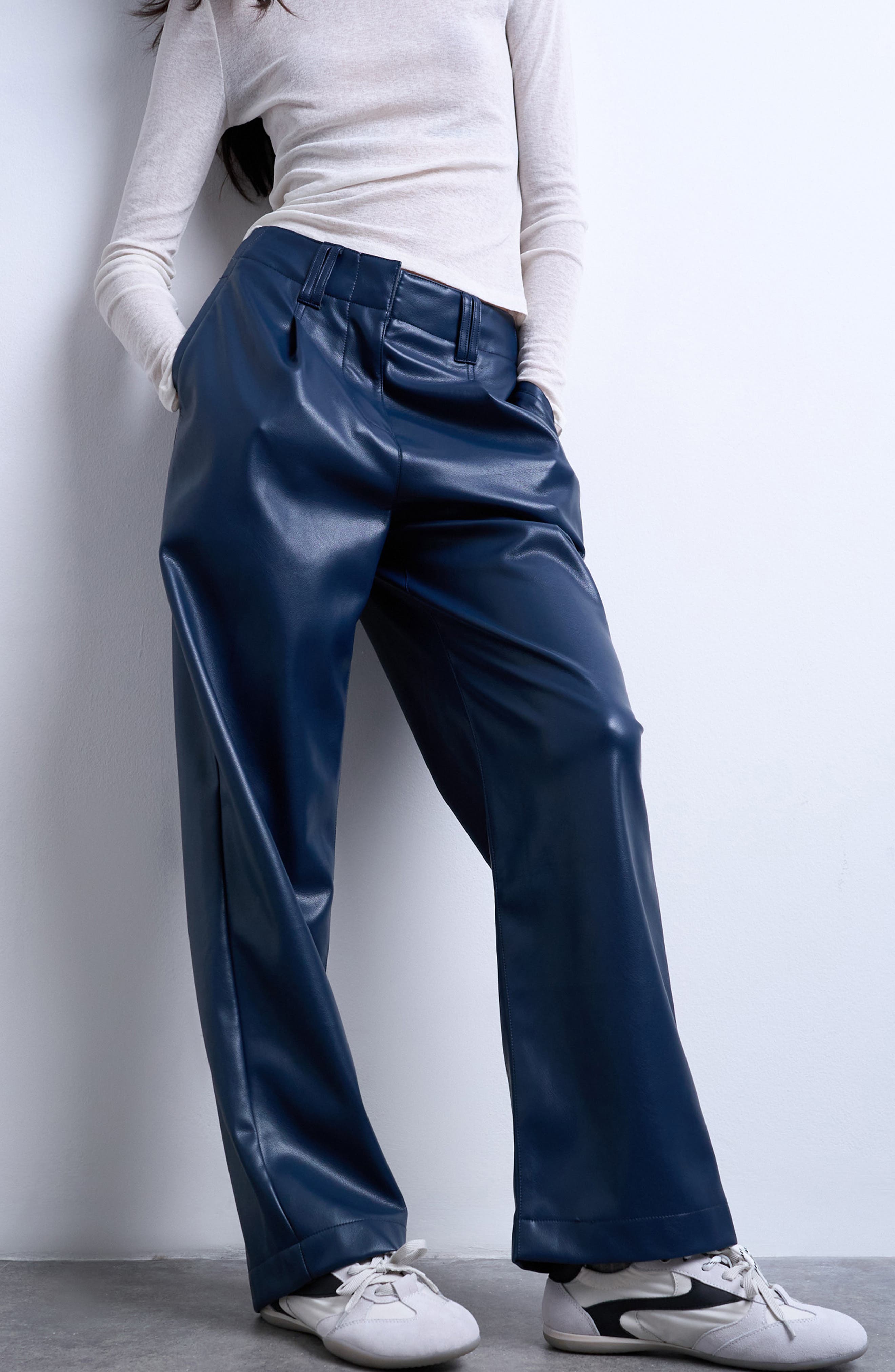 Topshop Pleated Straight Leg Pants