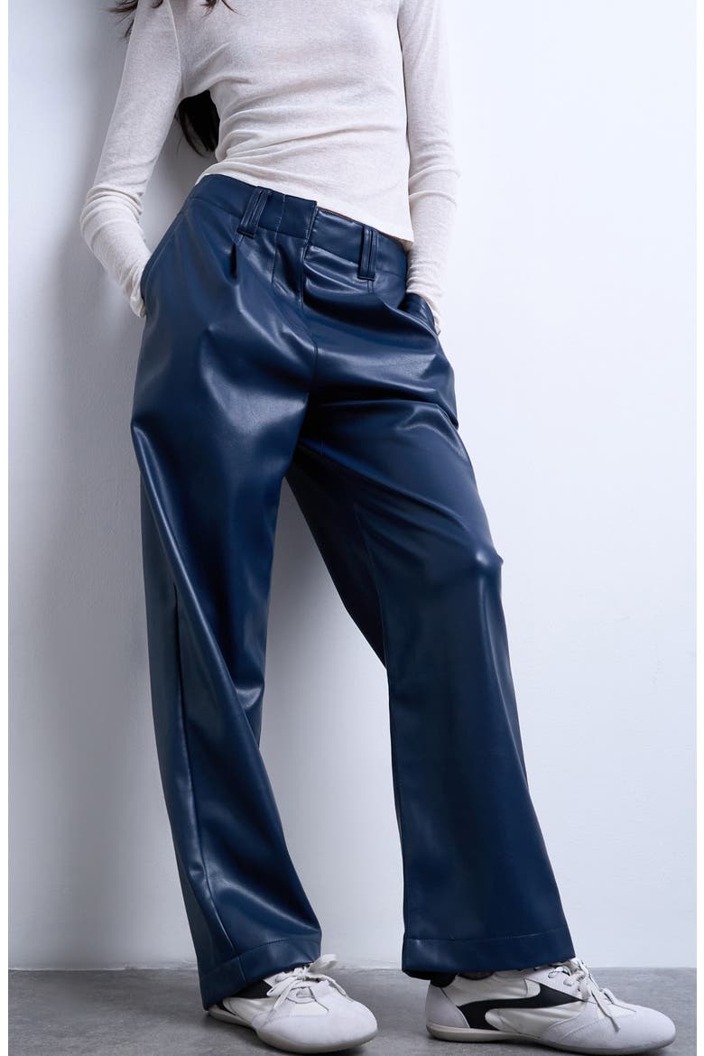 Pleated Straight Leg Pants, Main, color, NAVY