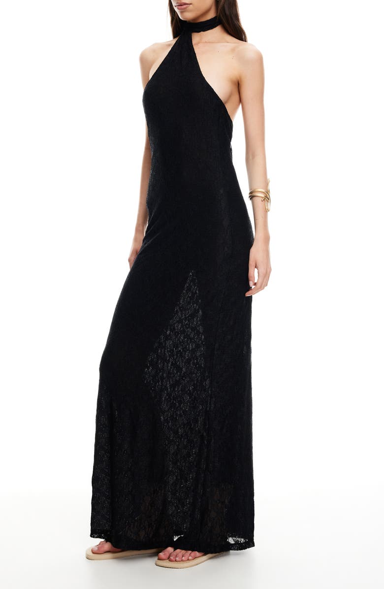 LIONESS Lux Lace Maxi Dress, Alternate, color, Noir