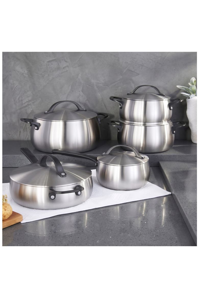 Belly Tri-Ply Stainless Steel 10-Piece Cookware Set, Alternate, color, SMOKEY BLACK