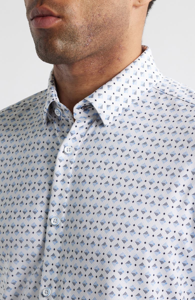 Mizzen+Main Halyard Trim Fit Geo Print Short Sleeve Button-Up Shirt, Alternate, color, Navy Layered Diamond
