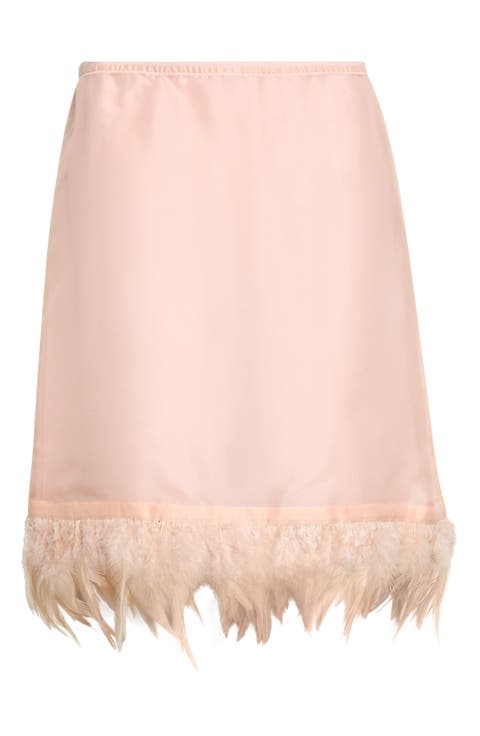 Lark Feather Trim Silk Skirt