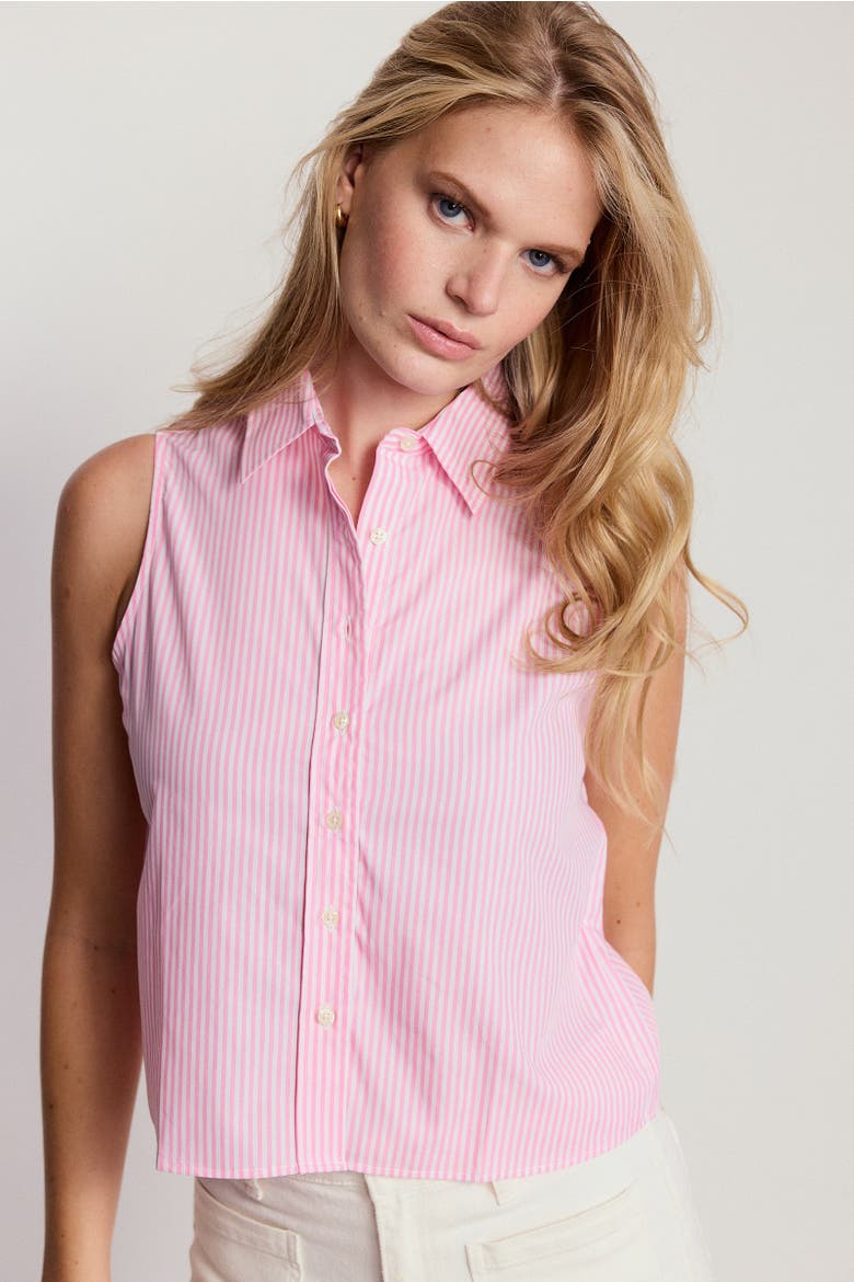 The Boxy Cropped Sleeveless Shirt, Alternate, color, Pink/White Stripe