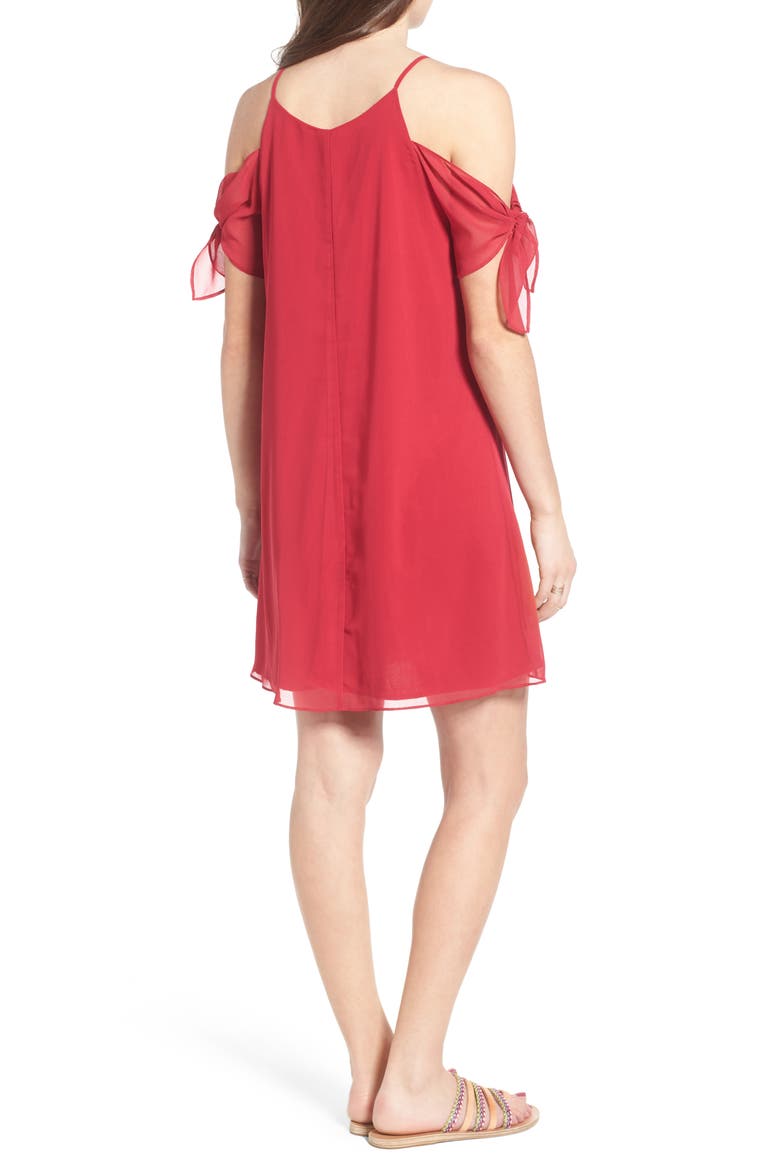 Tie Sleeve Cold Shoulder Dress, Alternate, color, RASPBERRY